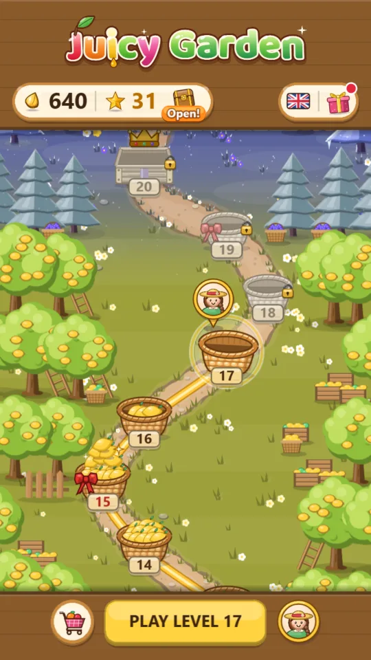Orchard map with baskets on each level