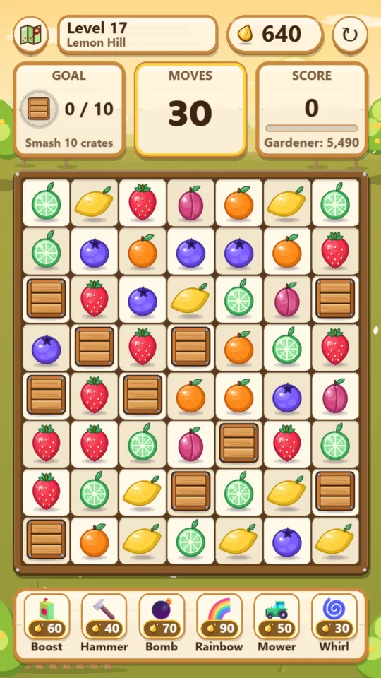 A level board with fruit and crates
